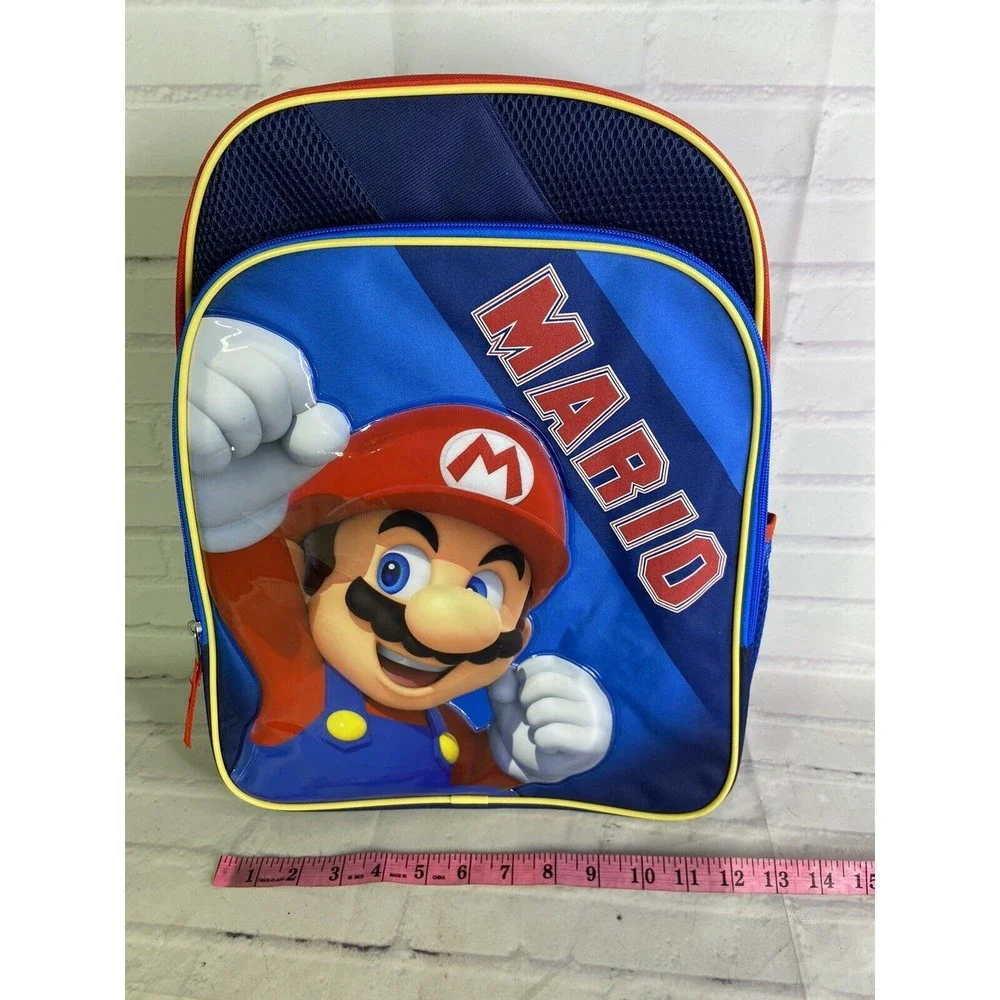 Nintendo Super Mario Logo School Backpack Bag Blue Red Zipper Closure NEW